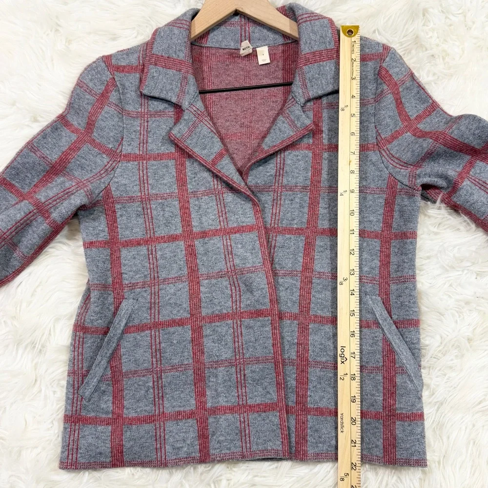 Anthropologie Moth Gray Red Plaid Collared Sweater Jacket - Picture 14 of 16
